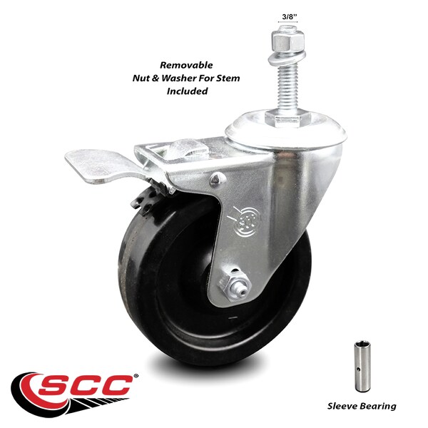 4 Inch Phenolic Swivel 3/8 Inch Threaded Stem Caster with Total Lock Brake SCC